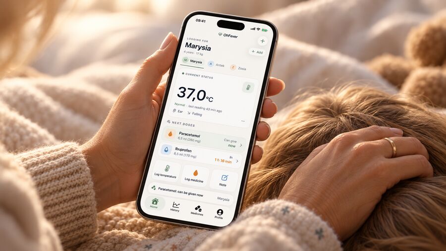 Mum logging a temperature in Oh Fever on iPhone